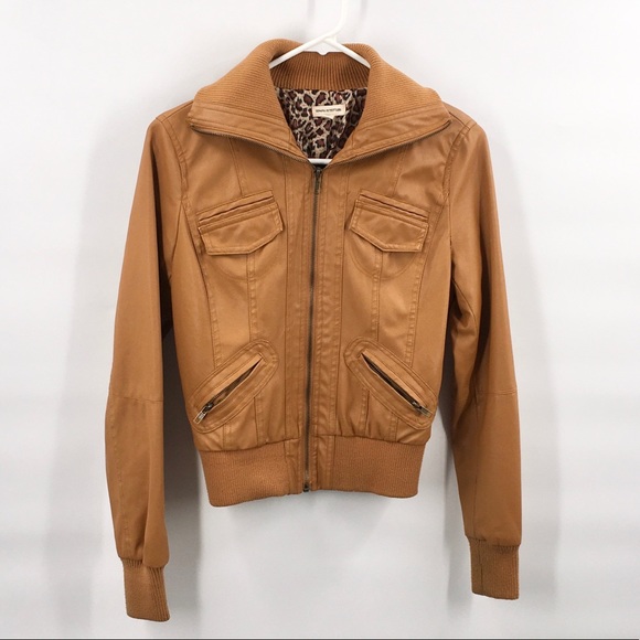 Zenana Outfitters Jackets & Blazers - Zenana Tan PUb Leather Jacket Leopard Line…